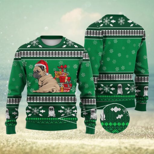 Pug Dog Pattern Falling Snowflakes All Over Printed 3D Ugly Christmas Sweater Christmas Gift For Men And Women