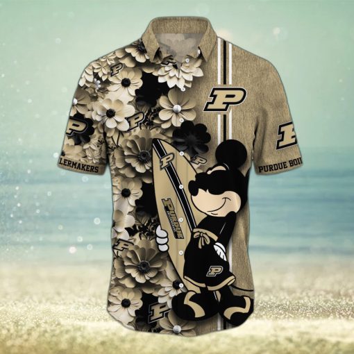 Purdue Boilermakers Surfboard Parttern Mickey Mouse Flower Hawaiian Shirt