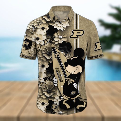 Purdue Boilermakers Surfboard Parttern Mickey Mouse Flower Hawaiian Shirt