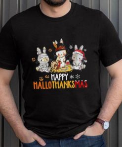 Rabbit Halloween And Merry Christmas Happy Hallothanksmas TShirt