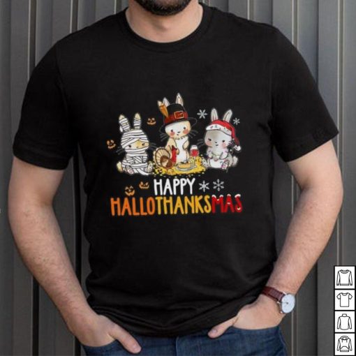 Rabbit Halloween And Merry Christmas Happy Hallothanksmas TShirt