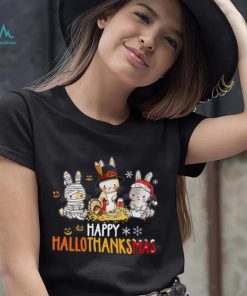 Rabbit Halloween And Merry Christmas Happy Hallothanksmas TShirt