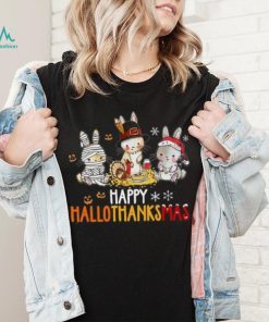 Rabbit Halloween And Merry Christmas Happy Hallothanksmas TShirt