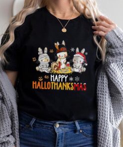 Rabbit Halloween And Merry Christmas Happy Hallothanksmas TShirt