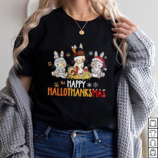 Rabbit Halloween And Merry Christmas Happy Hallothanksmas TShirt