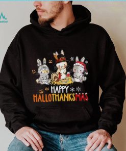 Rabbit Halloween And Merry Christmas Happy Hallothanksmas TShirt