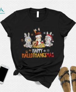 Rabbit Halloween And Merry Christmas Happy Hallothanksmas TShirt