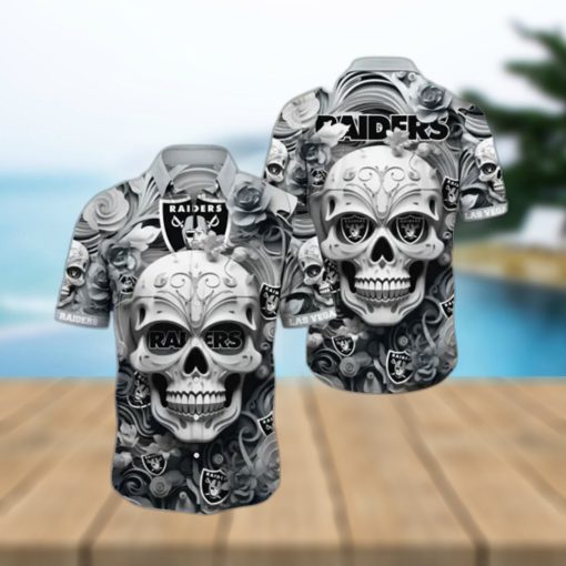 Raiders Hawaiian Shirt Print Rose Skull Unleash Your Team Spirit