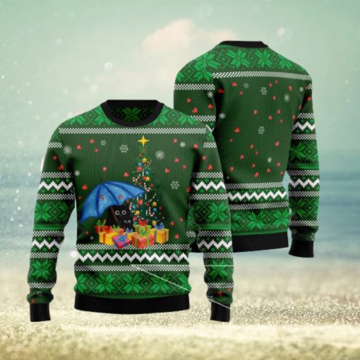 Rain With Love Black Cat And Umbrella Ugly Christmas 3D Sweater Gift For Christmas