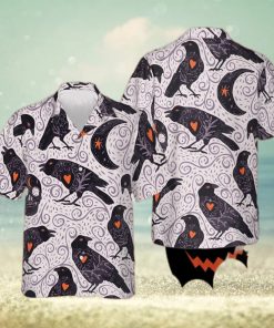 Raven And Moon Halloween Hawaiian Shirt Short Sleeve Button Up Gifts For Halloween