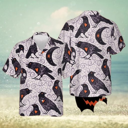 Raven And Moon Halloween Hawaiian Shirt Short Sleeve Button Up Gifts For Halloween