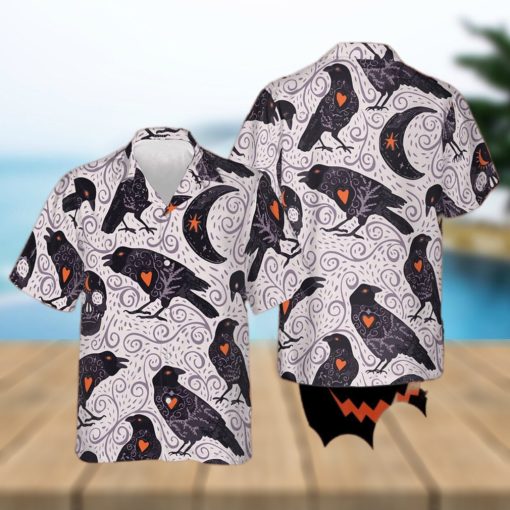 Raven And Moon Halloween Hawaiian Shirt Short Sleeve Button Up Gifts For Halloween