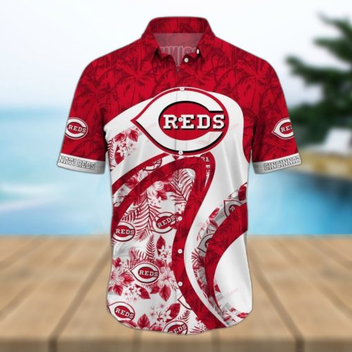 Red Aloha MLB Cincinnati Reds Hawaiian Shirt Tropical Flora Beach Vacation Gift