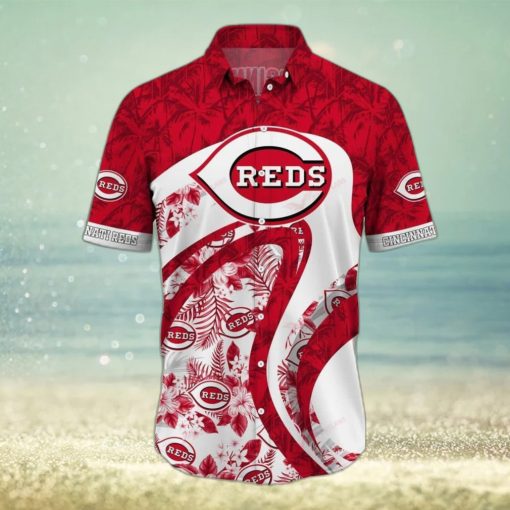 Red Aloha MLB Cincinnati Reds Hawaiian Shirt Tropical Flora Beach Vacation Gift