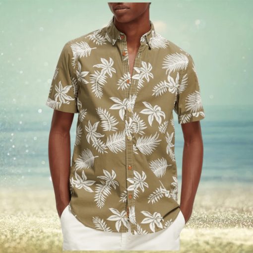 Regular fit printed poplin Hawaiian shirt