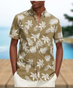 Regular fit printed poplin Hawaiian shirt