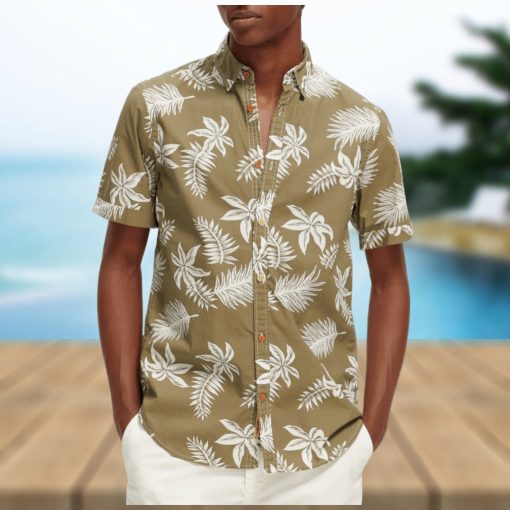 Regular fit printed poplin Hawaiian shirt