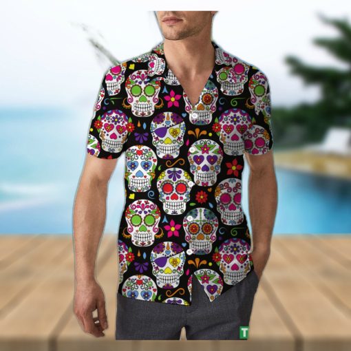 Retro Sugar Skull Halloween Unisex 3D Hawaiian Shirt Floral Gift For Men And Women Holiday