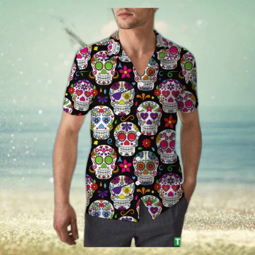 Retro Sugar Skull Halloween Unisex 3D Hawaiian Shirt Floral Gift For Men And Women Holiday