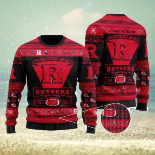 Rutgers Scarlet Knights Team Custom Name Ugly Christmas Sweater For Men And Women Sport Gift