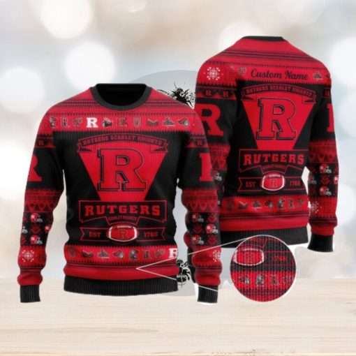 Rutgers Scarlet Knights Team Custom Name Ugly Christmas Sweater For Men And Women Sport Gift