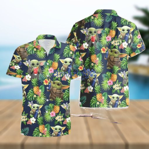 SKYY vodka Baby Yoda Pineapple Tropical Hawaiian Shirt And Shorts Aloha Summer Gift For Men And Women