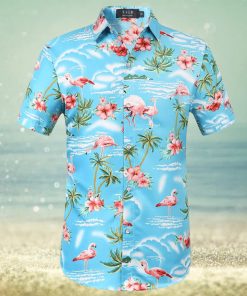 SSLR Hawaiian Shirt for Men Flamingo Short Sleeve Casual Button Down Shirts Summer Beach Shirt