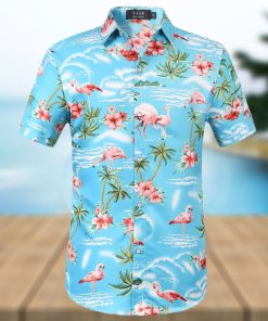 SSLR Hawaiian Shirt for Men Flamingo Short Sleeve Casual Button Down Shirts Summer Beach Shirt