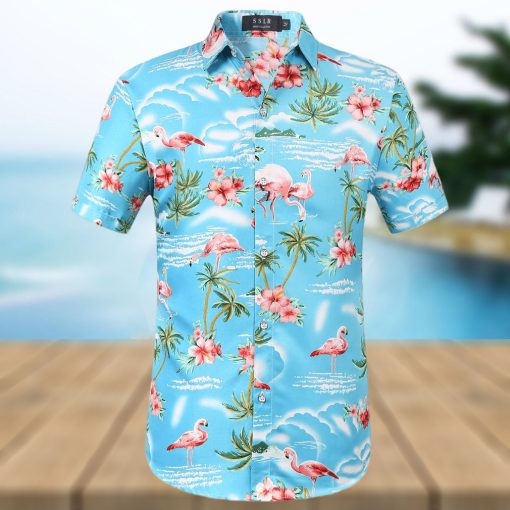 SSLR Hawaiian Shirt for Men Flamingo Short Sleeve Casual Button Down Shirts Summer Beach Shirt