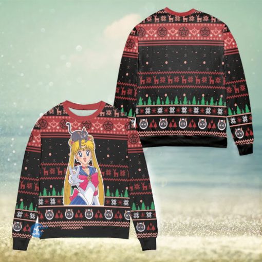 Sailor Moon Snowflake And Pine Tree Ugly Christmas Sweater Christmas Gift For Men And Women