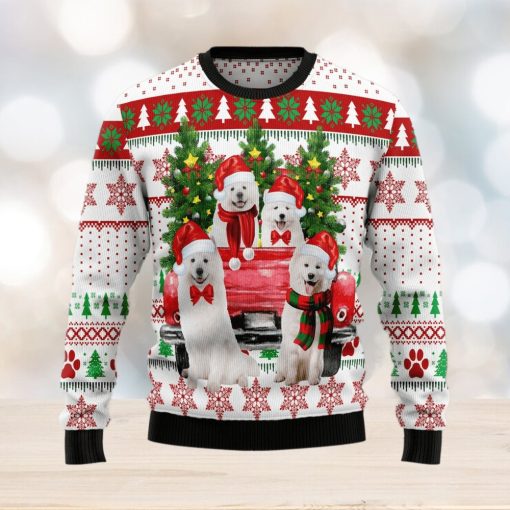 Samoyed Red Truck Ugly Christmas Sweater Gift Men Women