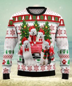 Samoyed Red Truck Ugly Christmas Sweater Gift Men Women