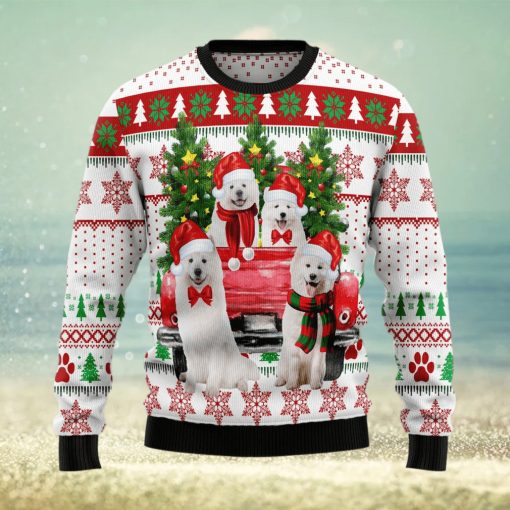 Samoyed Red Truck Ugly Christmas Sweater Gift Men Women