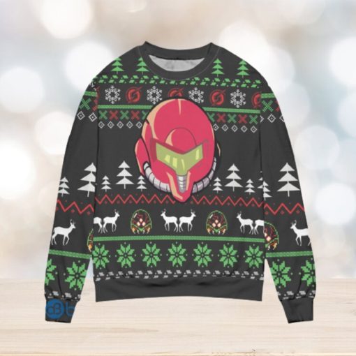 Samus Aran Helmet Pine Tree Pattern Ugly Christmas Sweater Christmas Gift For Men And Women