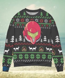 Samus Aran Helmet Pine Tree Pattern Ugly Christmas Sweater Christmas Gift For Men And Women