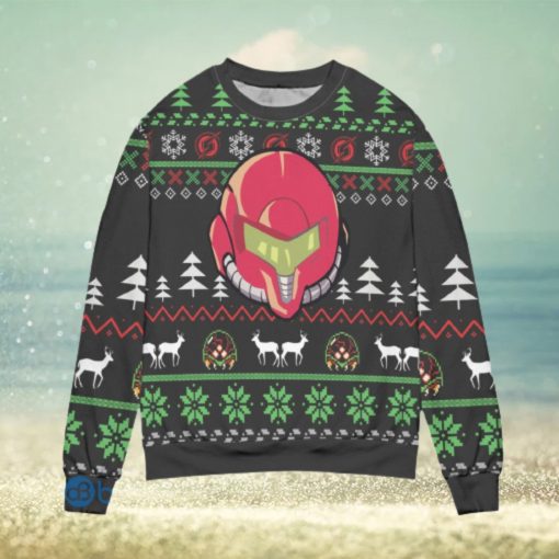 Samus Aran Helmet Pine Tree Pattern Ugly Christmas Sweater Christmas Gift For Men And Women