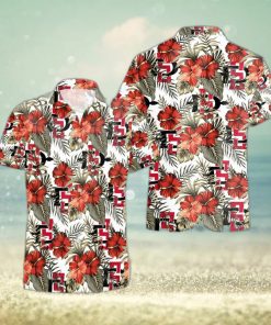 Texas Rangers Pink Orange Yellow White Hibiscus Black Background 3D  Hawaiian Shirt Gift For Fans