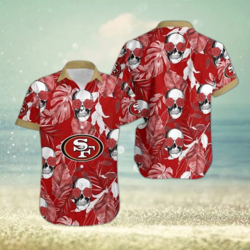 San Francisco 49ers Coconut Leaves Skull With Rose Eyes Hawaiian Shirt Gift For Halloween