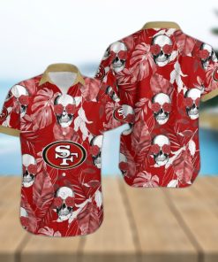 San Francisco 49ers Coconut Leaves Skull With Rose Eyes Hawaiian Shirt Gift For Halloween