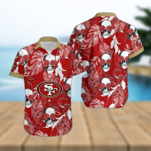 San Francisco 49ers Coconut Leaves Skull With Rose Eyes Hawaiian Shirt Gift For Halloween