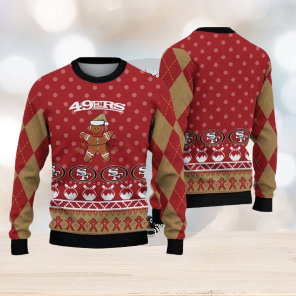 San Francisco 49ers Ugly Christmas Gingerbread Man Xmas Sweater Joyful Gift  Mens Women - Limotees