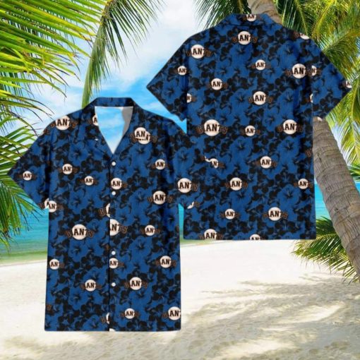 San Francisco Giants Black Dark Blue Hibiscus Black Background 3D Hawaiian Shirt Gift For Fans