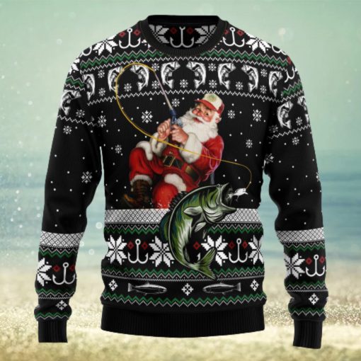 Santa Claus Fishing Ugly Christmas Sweater Thankgiving Gift Men Women