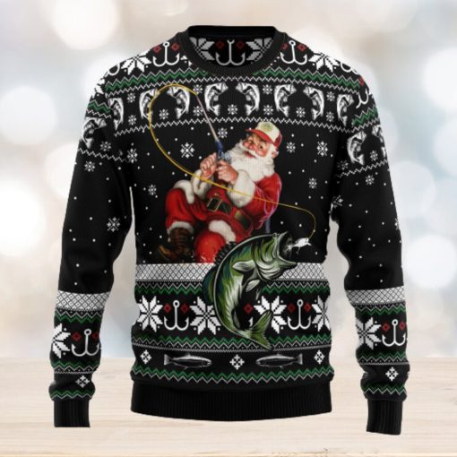 Santa Claus Fishing Ugly Christmas Sweater Thankgiving Gift Men Women