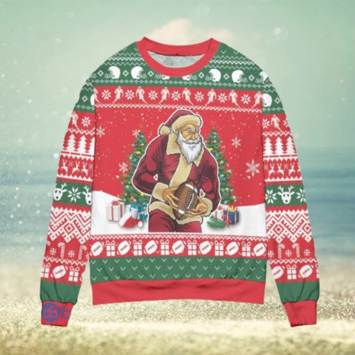 Santa Claus & Football Snowflake Pattern Ugly Christmas Sweater Christmas Gift For Men And Women