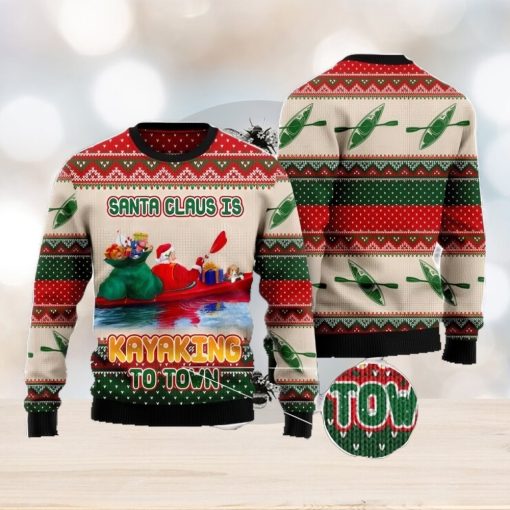 Santa Claus Is Kayaking To Town Christmas Gift Ugly Christmas Sweater Xmas Holiday