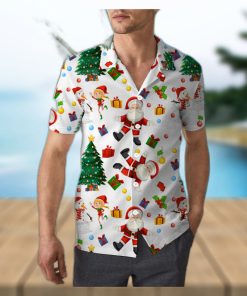 Santa Claus and Snowman Christmas Unisex 3D Hawaiian Shirt Palm Gift For Men And Women Holiday