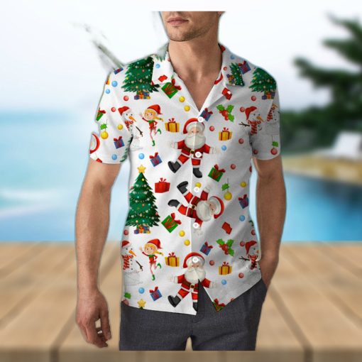 Santa Claus and Snowman Christmas Unisex 3D Hawaiian Shirt Palm Gift For Men And Women Holiday