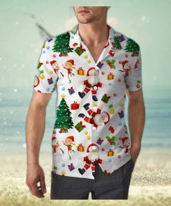 Santa Claus and Snowman Christmas Unisex 3D Hawaiian Shirt Palm Gift For Men And Women Holiday