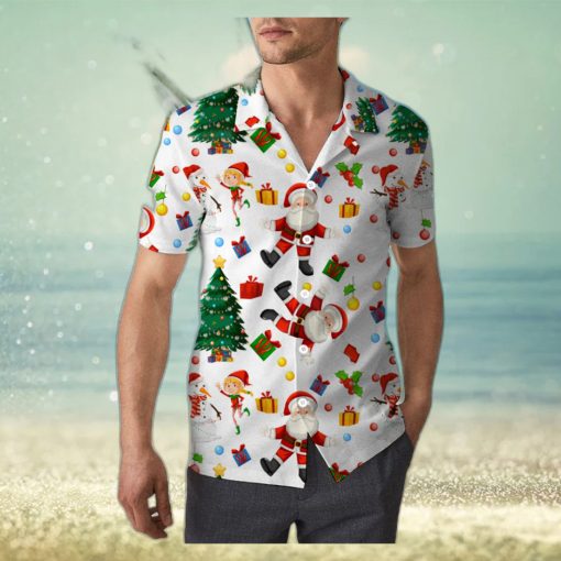 Santa Claus and Snowman Christmas Unisex 3D Hawaiian Shirt Palm Gift For Men And Women Holiday